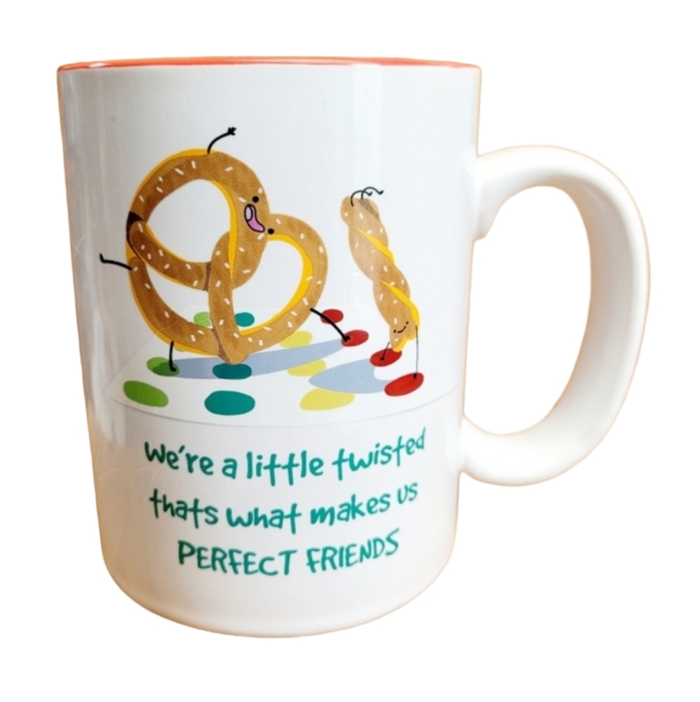 Pavilion Gift Co. White/Red 18oz Stonewear Coffee Mug Picture of Pretzel Friends